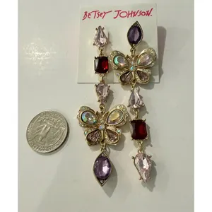 Betsey Johnson Butterfly Mismatch Linear Drop Earrings Crystal Multicolor cute thumbnail 2