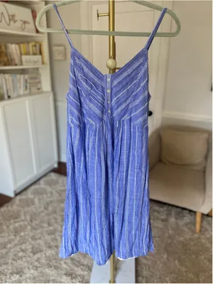 Motherhood Maternity Periwinkle Striped Mini Sundress Beachy Boho Nantucket Chic thumbnail 2