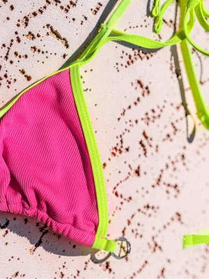 Hot Pink & Neon Yellow Pearl Accent Bikini Set Small thumbnail 5