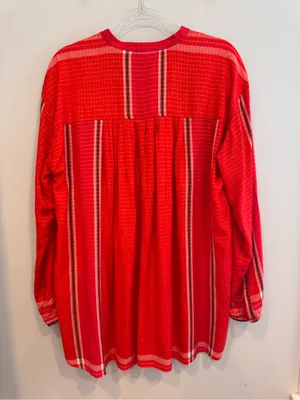 Free People Yarn Dye Lurex Tunic Top Boho Stripe Red Orange XS thumbnail 6