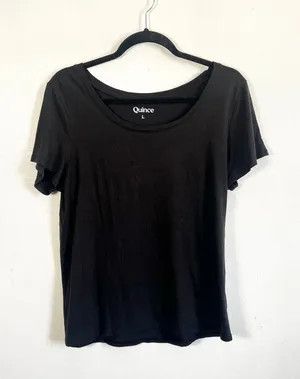 Quince Womens XL Black Cotton Modal V-Neck Short Sleeve T-Shirt‎ Staple thumbnail 1