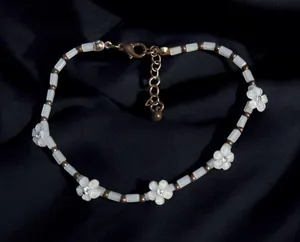 Vintage mother of pearl flower bead anklet thumbnail 1