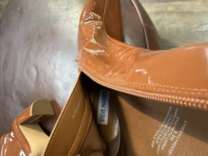 Steve Madden Glossy Chestnut Brown Patent Block Heel Ankle Boots thumbnail 3