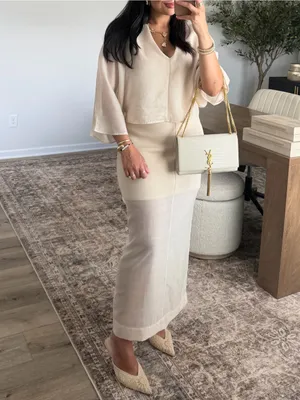 Zara NWT SET Cream V-Neck Balloon Sleeve Top & Skirt thumbnail 15