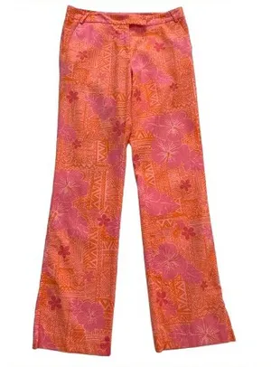 Lilly Pulitzer White Label Orange Pink Floral Sneaky Teaky Pants Size 8 thumbnail 1