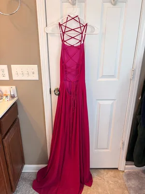 Lulu’s Women’s Fuchsia Strappy-Back Formal Dress Wedding Guest Size S thumbnail 3