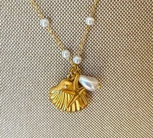 Gold Tobe Shell and Pearl Necklace thumbnail 1