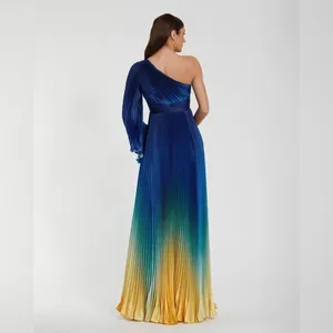 MAC DUGGAL 49903 Blue Ombre Pleated Charmeuse One-Shoulder Gown Dress 4 Flaws thumbnail 6