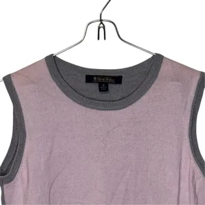 Brooks Brothers Women Tank Sweater Merino Wool Knit Colorblock Pink Gray Medium thumbnail 2