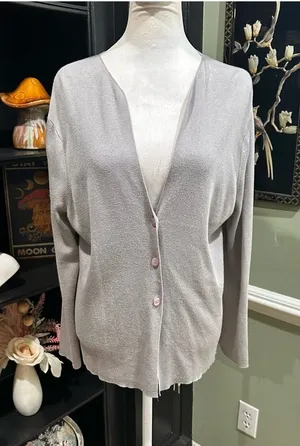 Talbots Light Gray Cotton Rayon Button Cardigan Sweater Size M thumbnail 1