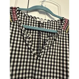 Madewell Boho Black‎ and White Checkered Top with Tie Waist L thumbnail 6