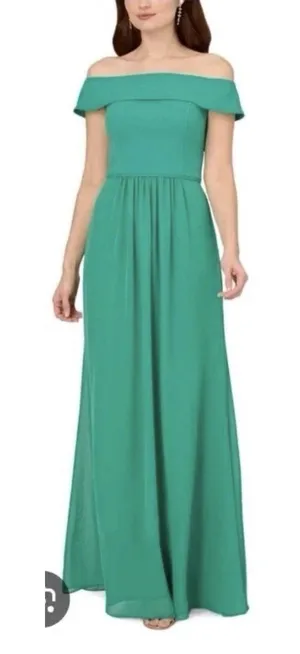 Adrianna Papell Women's‎ Green Off The Shoulder Crepe Chiffon Gown Size 2 NWT thumbnail 1