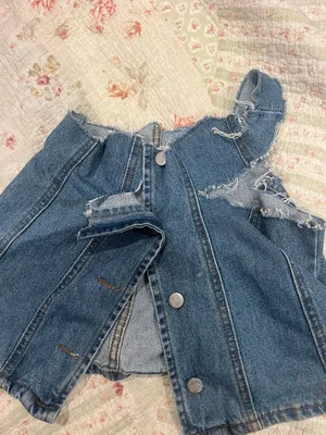 Handmade Denim Button-Front Mini top with Raw Hem thumbnail 3
