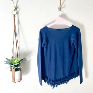 Lilly Pulitzer Ferrera Fringe Cowl Neck Long Sleeve Sweater Size S Navy Blue thumbnail 3