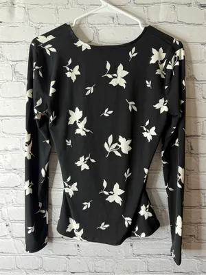 NWT Ann Taylor Black Floral Wrap-Front Long Sleeve Top small thumbnail 3