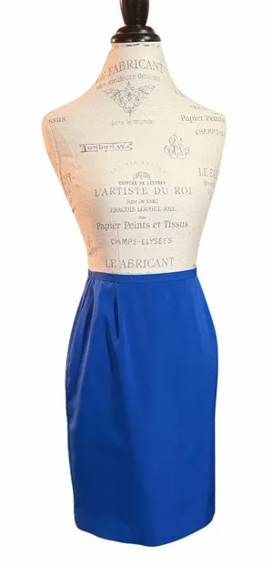 Vintage Norton McNaughton Petites Blue Pencil Skirt with Pleated Waist Sz 6 thumbnail 1