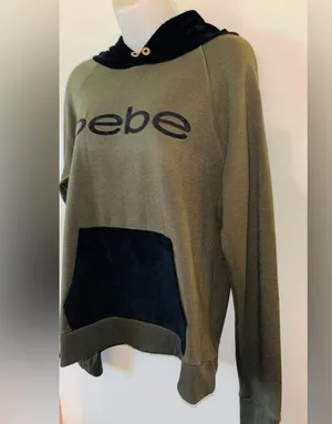 Women’s Bebe olive green Black velvet Sweatshirt Hoodie thumbnail 4