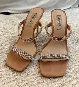 Steve Madden Nude/Tan Rhinestone Double-Strap Heeled Sandals thumbnail 1