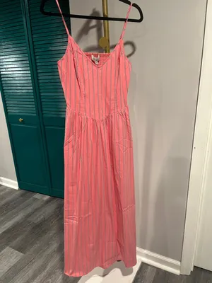 NWT WAYF Coral Stripe long Dress Basque Waist Medium thumbnail 2