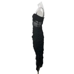 Nostra Santissima Black Sleeveless Mesh Cami Sheer Ruched Midi Bodycon Dress 4 thumbnail 2