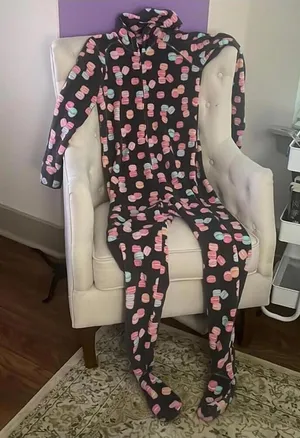 Jenni intimates gray macaron desert tall are you Footy one piece pajama thumbnail 1