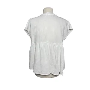 UMGEE Women’s Boho White Gauze Embroidered Babydoll Short Sleeve Top thumbnail 5
