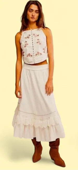 NWT Free People Maeberrie Embroidered Crop Top + Skirt Set thumbnail 1