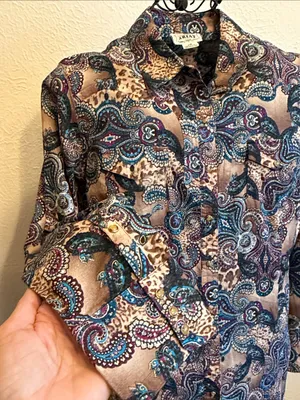 🐂🐂🐂BOGOHO🐂🐂🐂Ariat Tan Paisley Print Pearl Snap LS Shirt-Large thumbnail 7