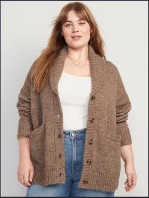 Old Navy Heathered Cozy Shawl Cardigan on Heathered Camel thumbnail 2