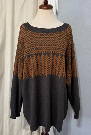 BloomChic Gray Patterned Crewneck Pullover Relaxed Fit‎ Women Sweater Size 18-20 thumbnail 1