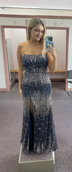 Ella Grace Navy Strapless Evening Gown Blue Size 8 thumbnail 1