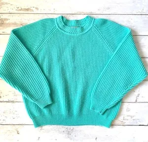 Women’s L/G Knit Chunky Sweater Teal Pastel Blue Size Large Vintage Label thumbnail 1