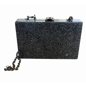 A New Day Black Pearl White Confetti Acrylic Box Clutch Chain Bag thumbnail 3