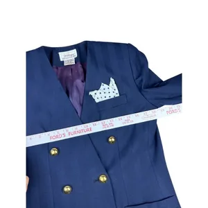 Vintage 80s Worthington Petite Navy Blue Blazer Double Breasted 6P Power Suit thumbnail 3