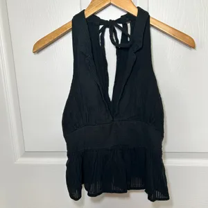 Free‎ People Black Peplum Born to Be Yours Halter XS Sleeveless Collared Top thumbnail 3