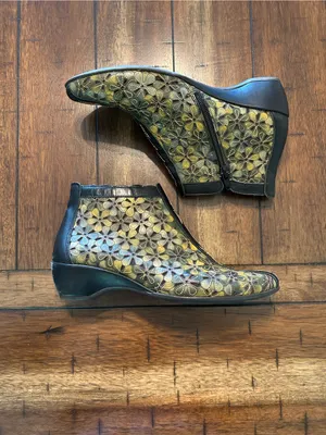 Pikolinos Floral Leather Ankle Booties Green Comfort Shoes EU 38 thumbnail 2