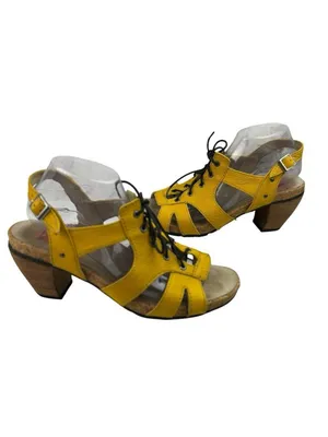 -Wolky Fancy Me Lion Comfort Sandals Womens 42 Yellow Leather Lace Open Toe Heel thumbnail 4