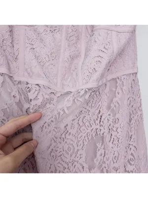 Keepsake The Label Sense Lace Midi Dress 10 Pink Sheer Sweetheart Tie Sleeve thumbnail 9
