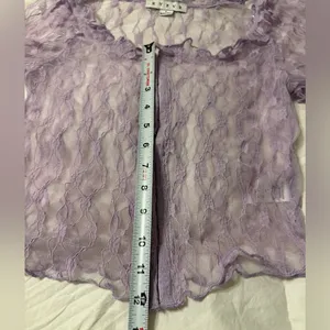 Hyfve Lace Short Sleeve Cropped Top in Lavender - NWOT - Size L thumbnail 10