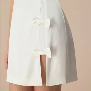 RIHOAS The White Boat Neck Bowknot Satin Mini Dress thumbnail 5