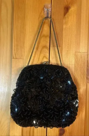 VTG HONG KONG BLACK PLASTIC BEADED PURSE HANDBAG ROARING 20’s (5565) thumbnail 1