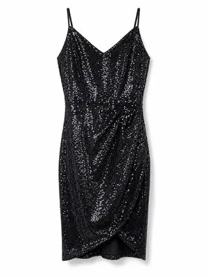 Lulus Black Sequin Mini Dress XS NWT Cocktail Party Homecoming Spaghetti Strap thumbnail 2