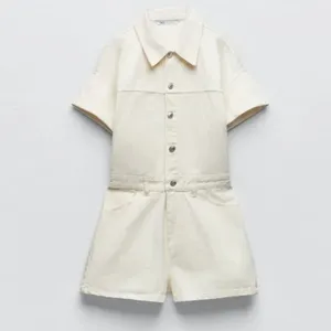 NWT ZARA DENIM TRF SHIMMERY PLAYSUIT Oyster White Medium Bloggers Fave thumbnail 5