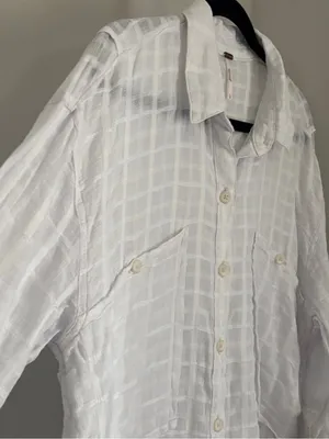Free People Loveland Women’s White Button-Up Long Sleeve Windowpane Plaid Size L thumbnail 7