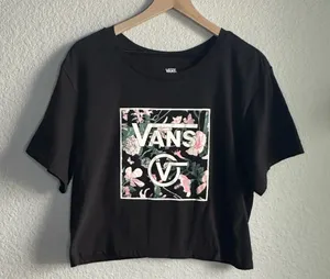 🖤Vans Black Floral Graphic Crop Short Sleeve T-Shirt thumbnail 1