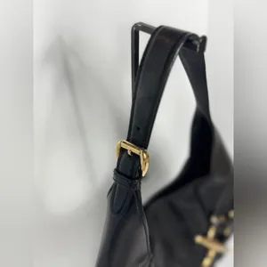 GUCCI Vintage BLACK LEATHER 85TH ANNIVERSARY GG MONOGRAM HOBO BAG thumbnail 6