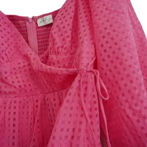 Petal + Pup Pink Check Wrap Mini Dress Smocked‎ Feminine Bachelorette Party thumbnail 4