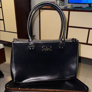 kate spade black leather satchel handbag thumbnail 1