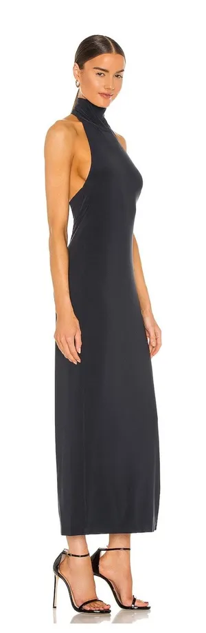 NEW Norma Kamali Halter Turtle Side Slit Gown Pewter Size XS thumbnail 1