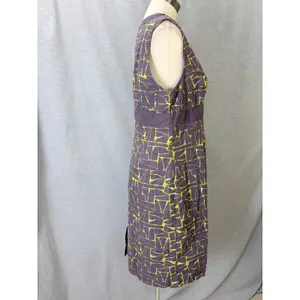 Boden Purple Lime Geometric Mosaic Shift Dress 10 Mod‎ Workwear V-Neck thumbnail 3